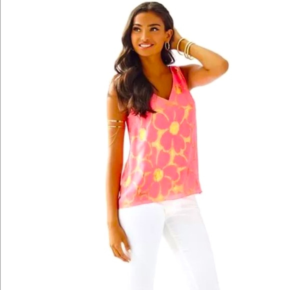 Lilly Pulitzer hot pink and gold flower tank